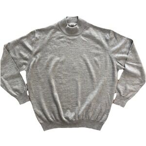 Gran Sasso Sweater Grey 100% Wool Mock Neck Made In Italy IT 54 chest 50"